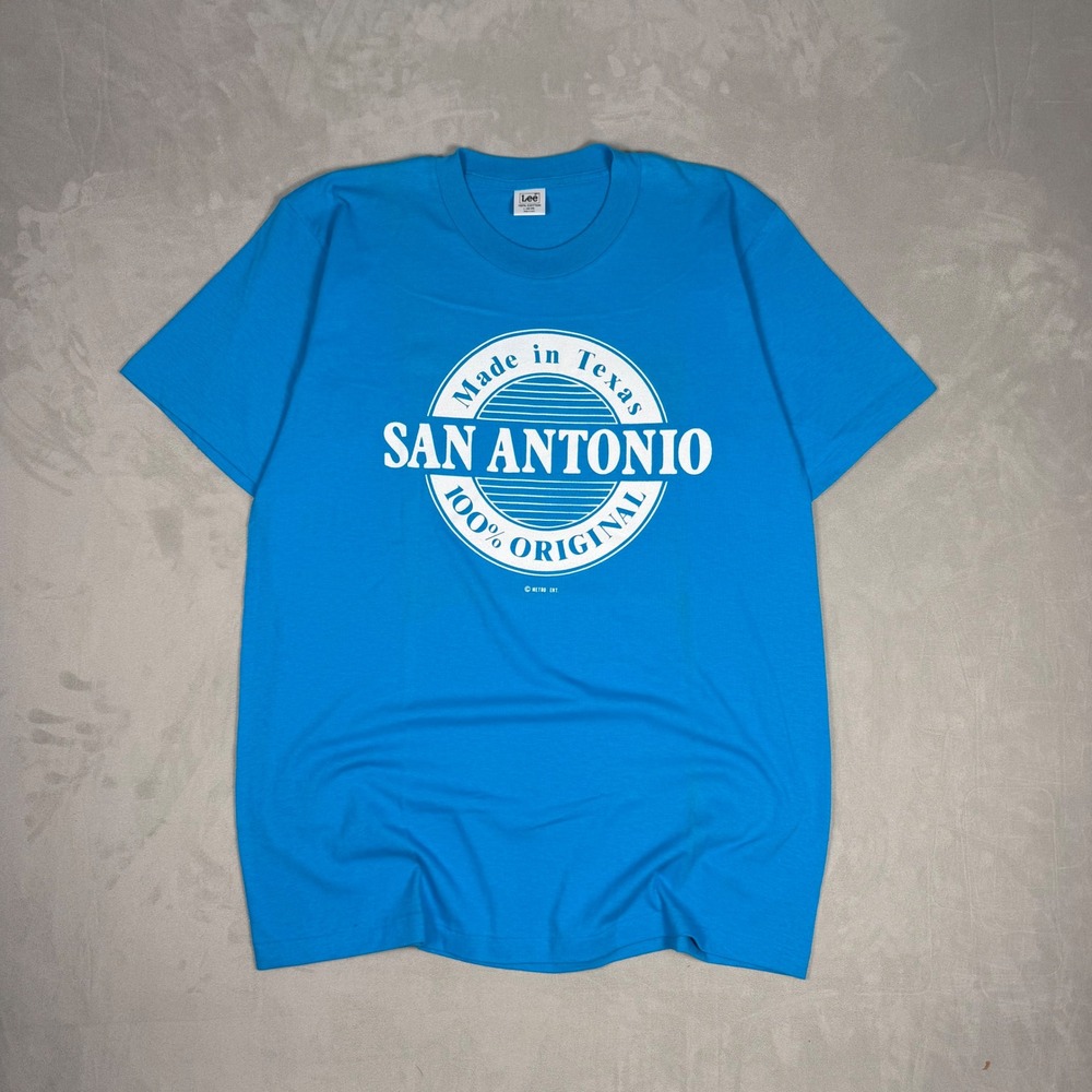 90s Mens Lee San Antonio Made in Texas Graphic Tee Blue Large
